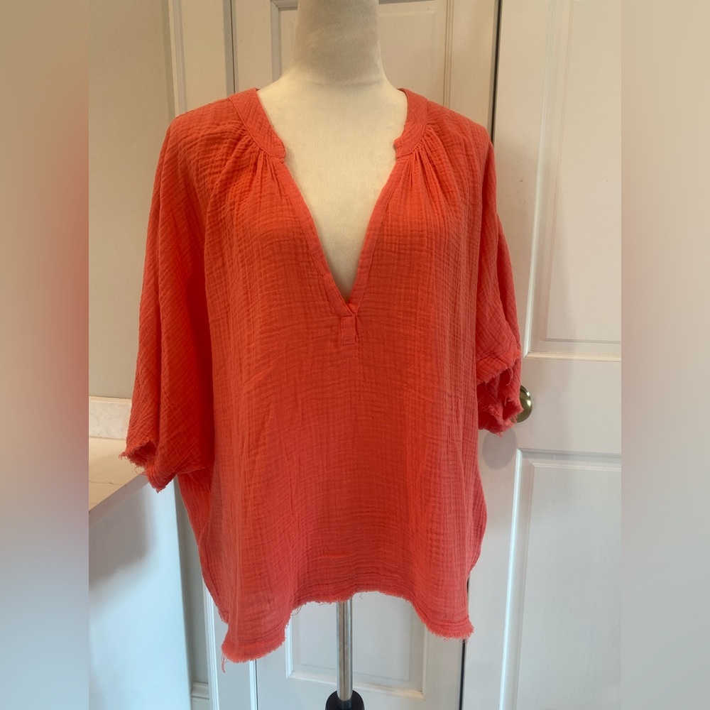 Coral colored blouse by On the Road. Size M